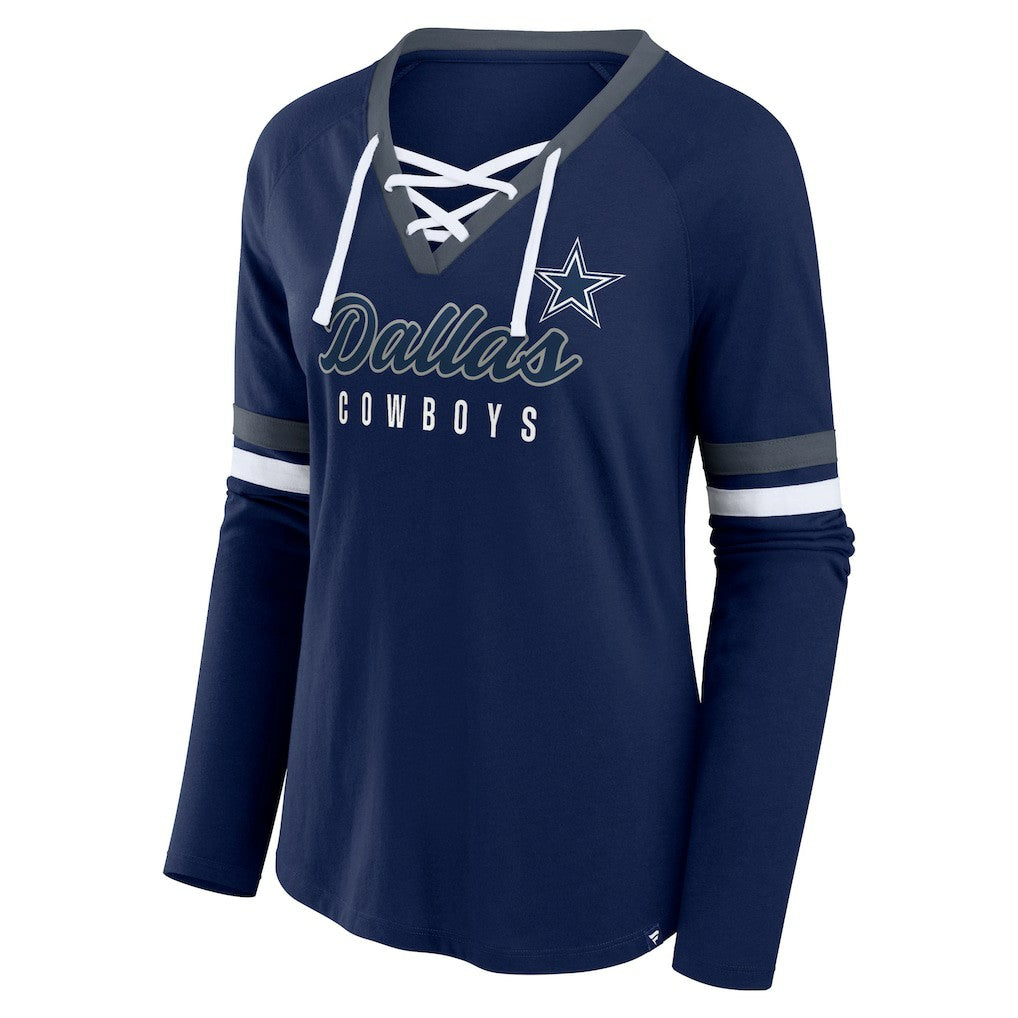 Dallas Cowboys Women's Won and Done Lace-Up Long Sleeve Fashion Top Navy