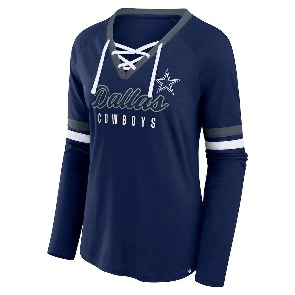 Dallas Cowboys Women's Won and Done Lace-Up Long Sleeve Fashion Top Navy