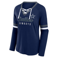 Dallas Cowboys Women's Won and Done Lace-Up Long Sleeve Fashion Top Navy