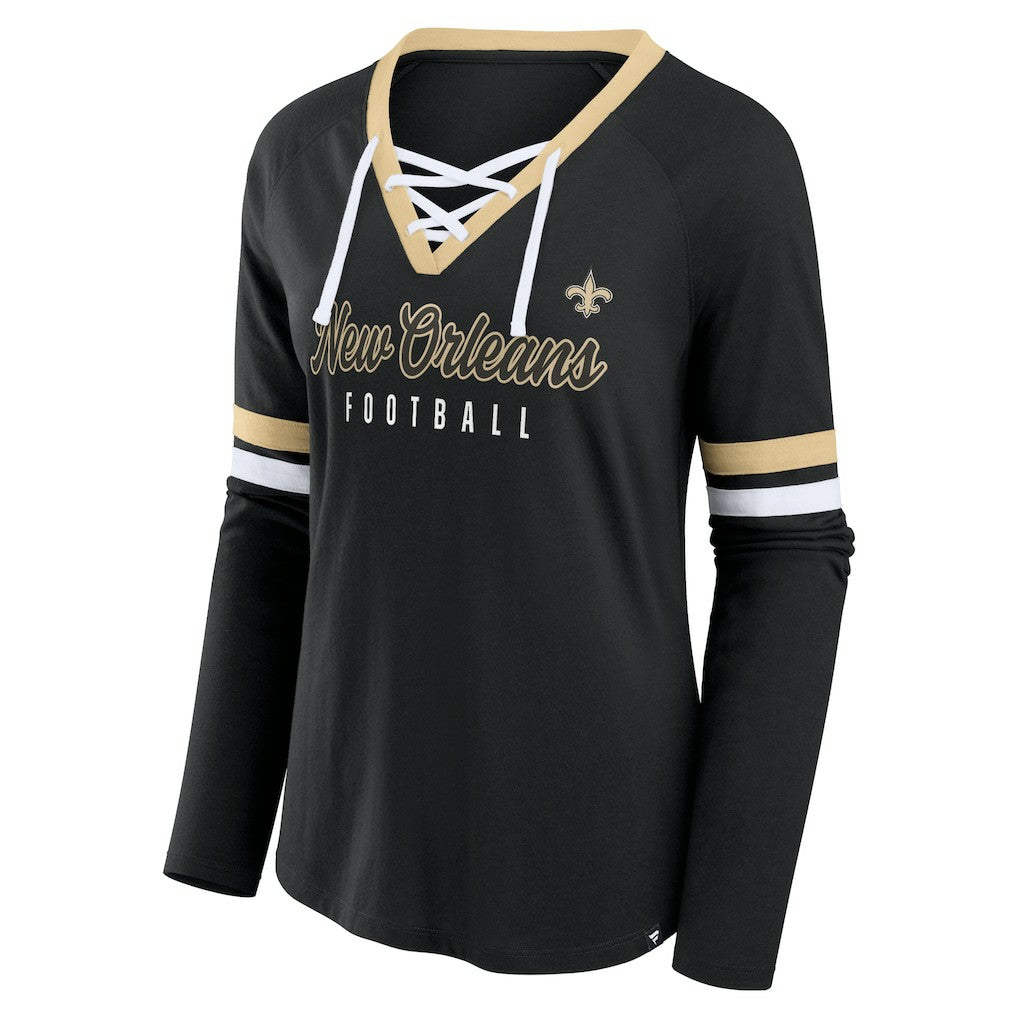 New Orleans Saints Women's Won and Done Lace-Up Long Sleeve Fashion Top Black