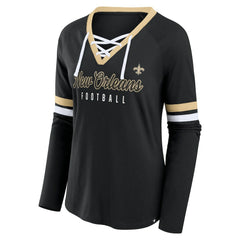 New Orleans Saints Women's Won and Done Lace-Up Long Sleeve Fashion Top Black