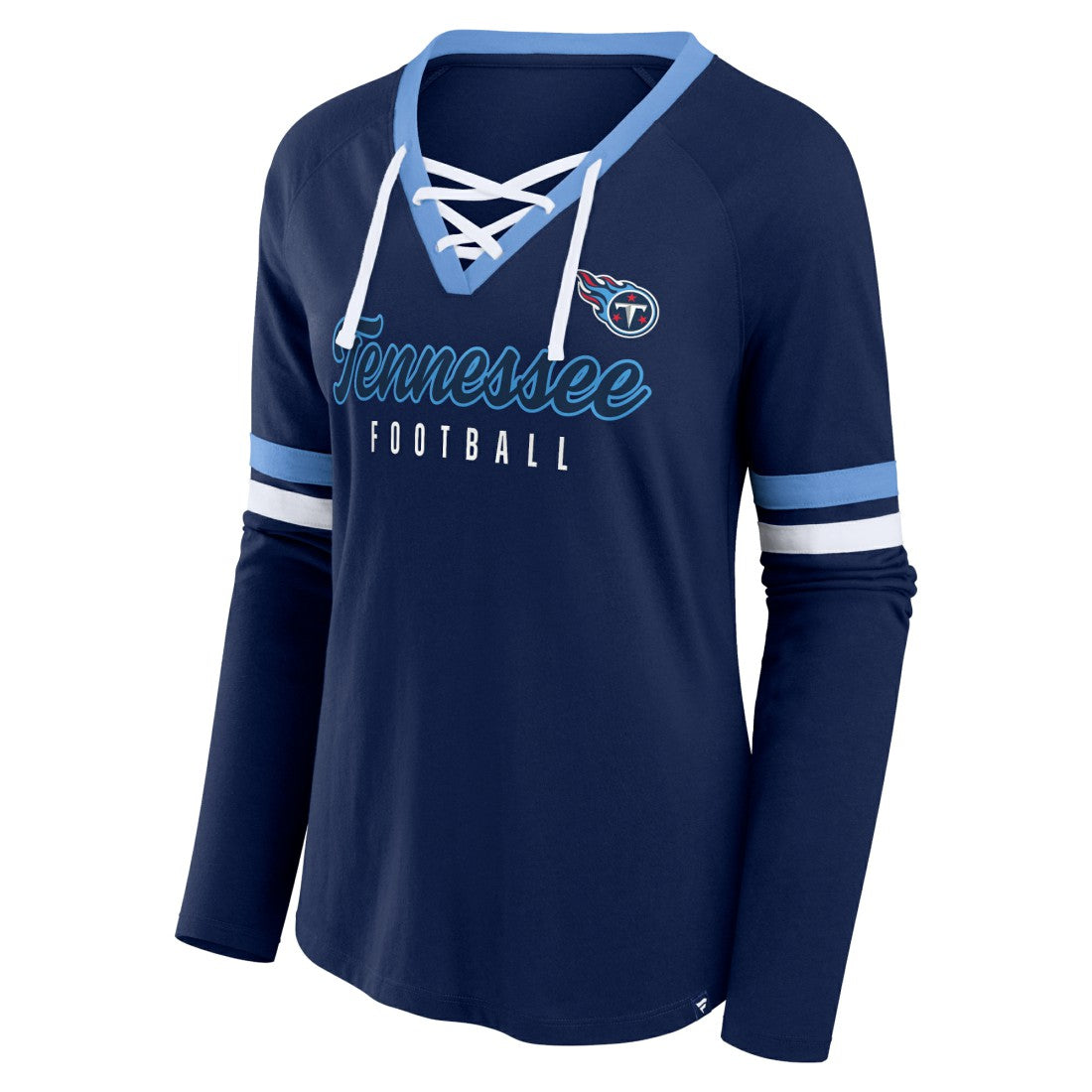 Tennessee Titans Women's Won and Done Lace-Up Long Sleeve Fashion Top Navy