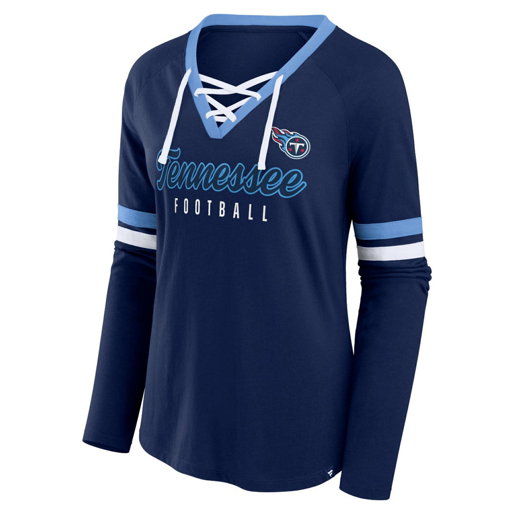 Tennessee Titans Women's Won and Done Lace-Up Long Sleeve Fashion Top Navy