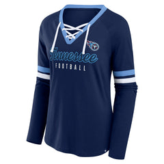 Tennessee Titans Women's Won and Done Lace-Up Long Sleeve Fashion Top Navy