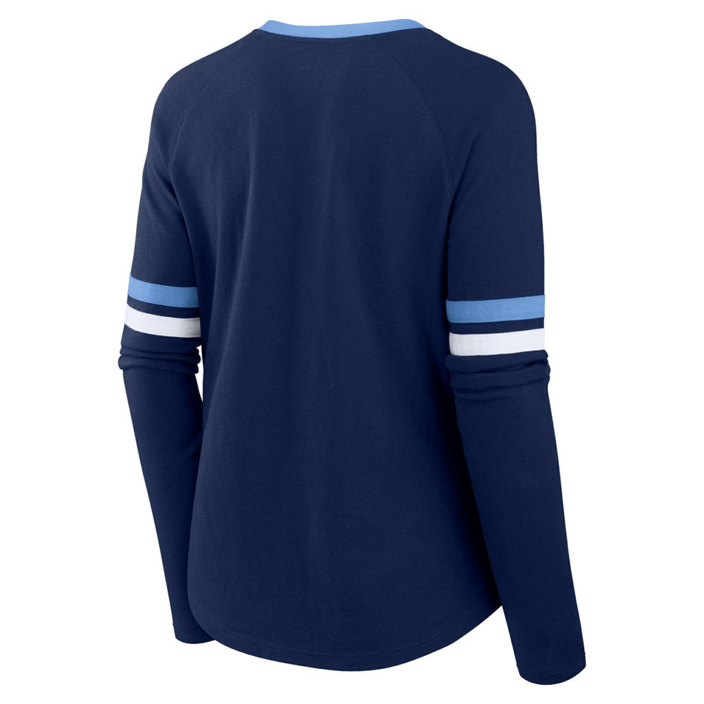 Tennessee Titans Women's Won and Done Lace-Up Long Sleeve Fashion Top Navy