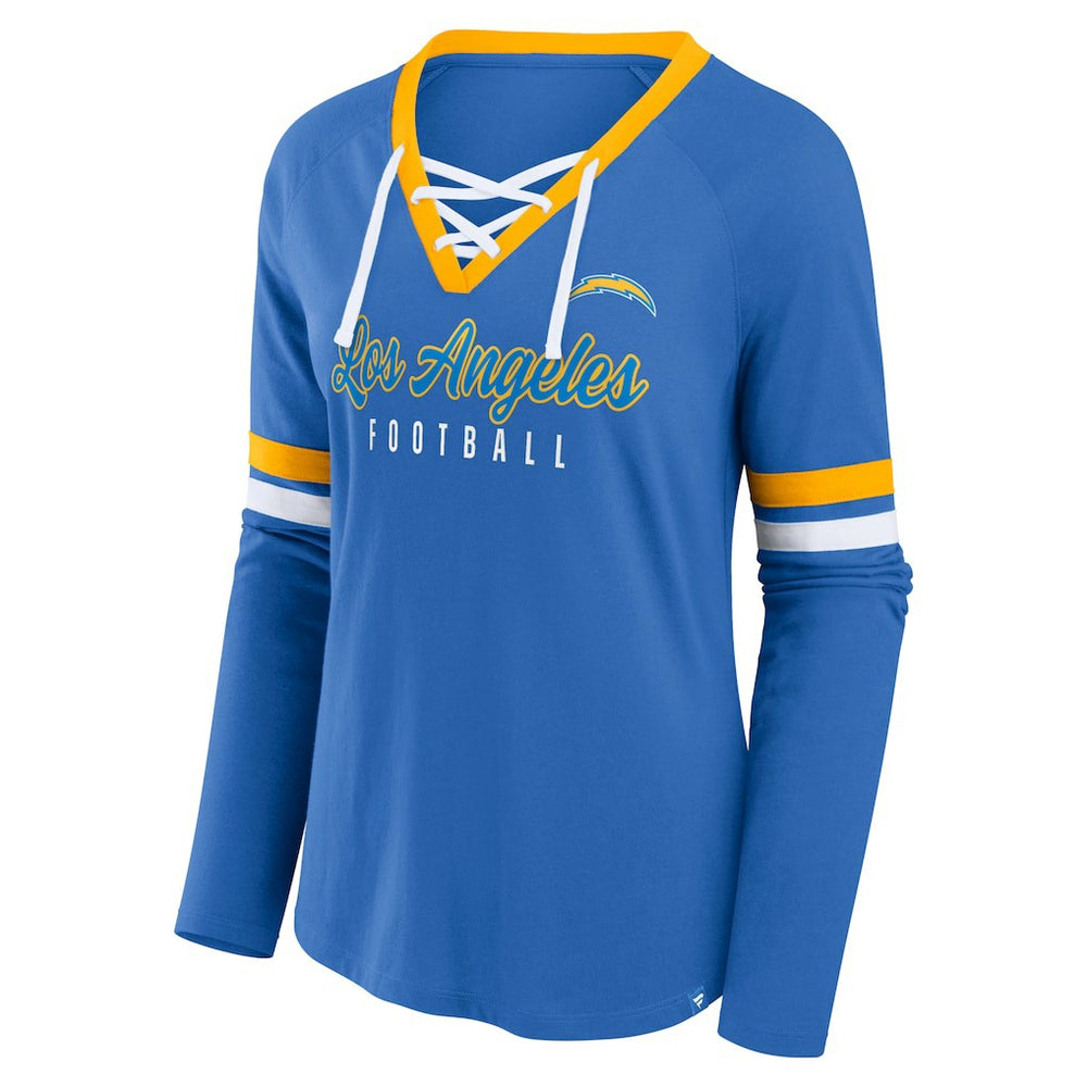 Los Angeles Chargers Women's Won and Done Lace-Up Long Sleeve Fashion Top Powder Blue