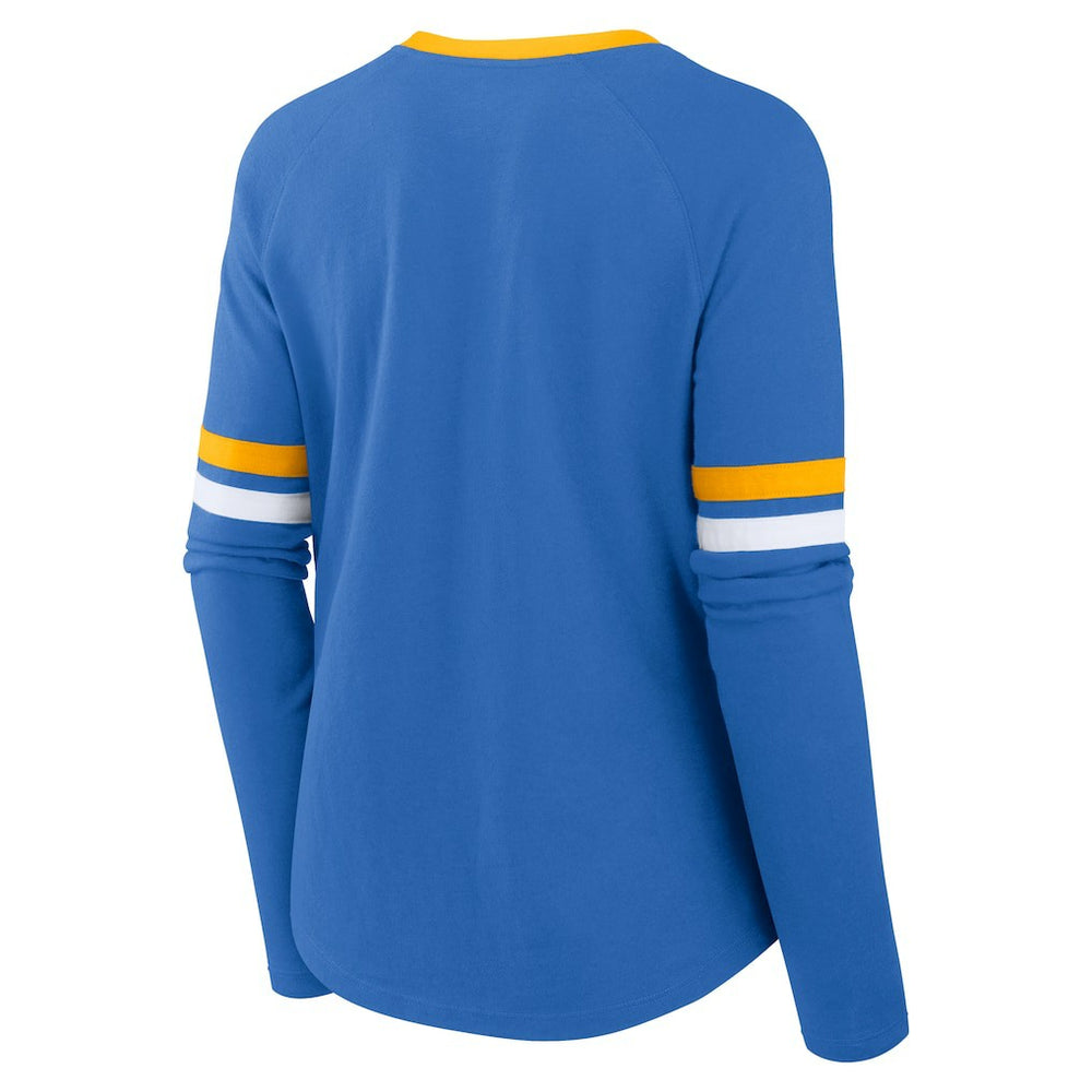 Los Angeles Chargers Women's Won and Done Lace-Up Long Sleeve Fashion Top Powder Blue