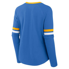 Los Angeles Chargers Women's Won and Done Lace-Up Long Sleeve Fashion Top Powder Blue