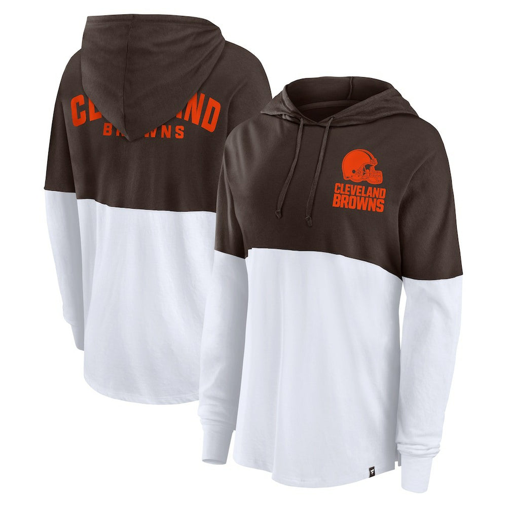 Cleveland Browns Women's Backup Option Long Sleeve Hoodie T-Shirt Brown/White