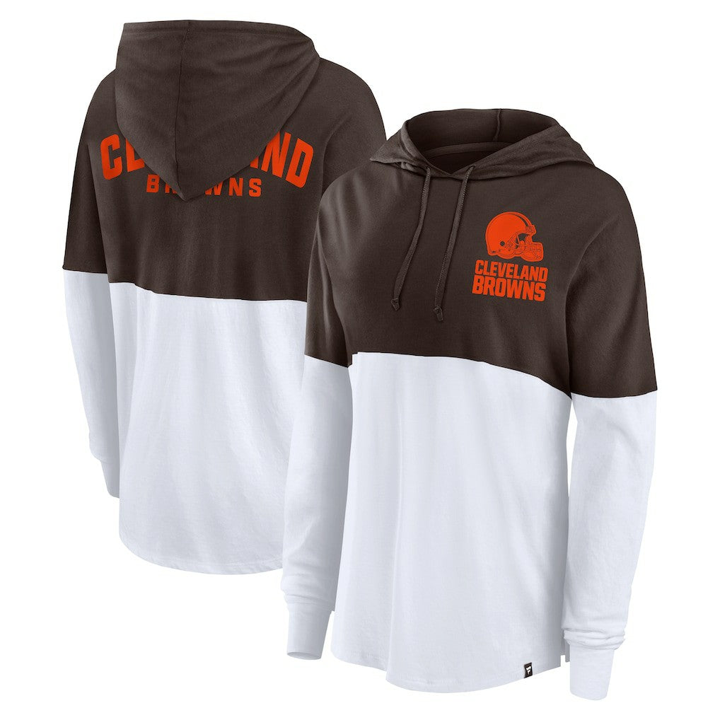 Cleveland Browns Women's Backup Option Long Sleeve Hoodie T-Shirt Brown/White