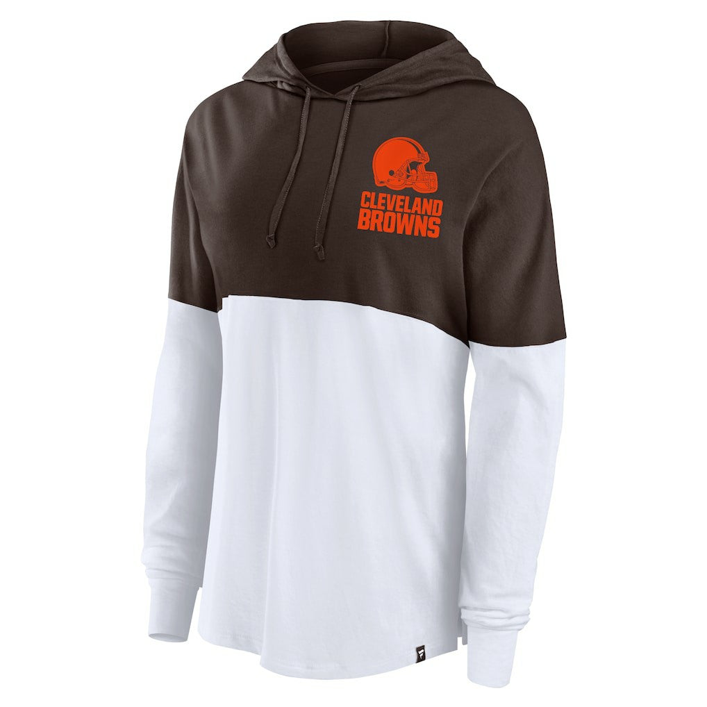 Cleveland Browns Women's Backup Option Long Sleeve Hoodie T-Shirt Brown/White