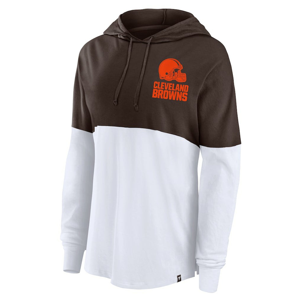 Cleveland Browns Women's Backup Option Long Sleeve Hoodie T-Shirt Brown/White