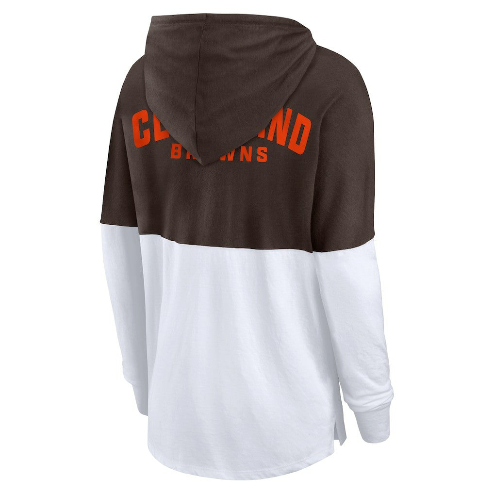 Cleveland Browns Women's Backup Option Long Sleeve Hoodie T-Shirt Brown/White