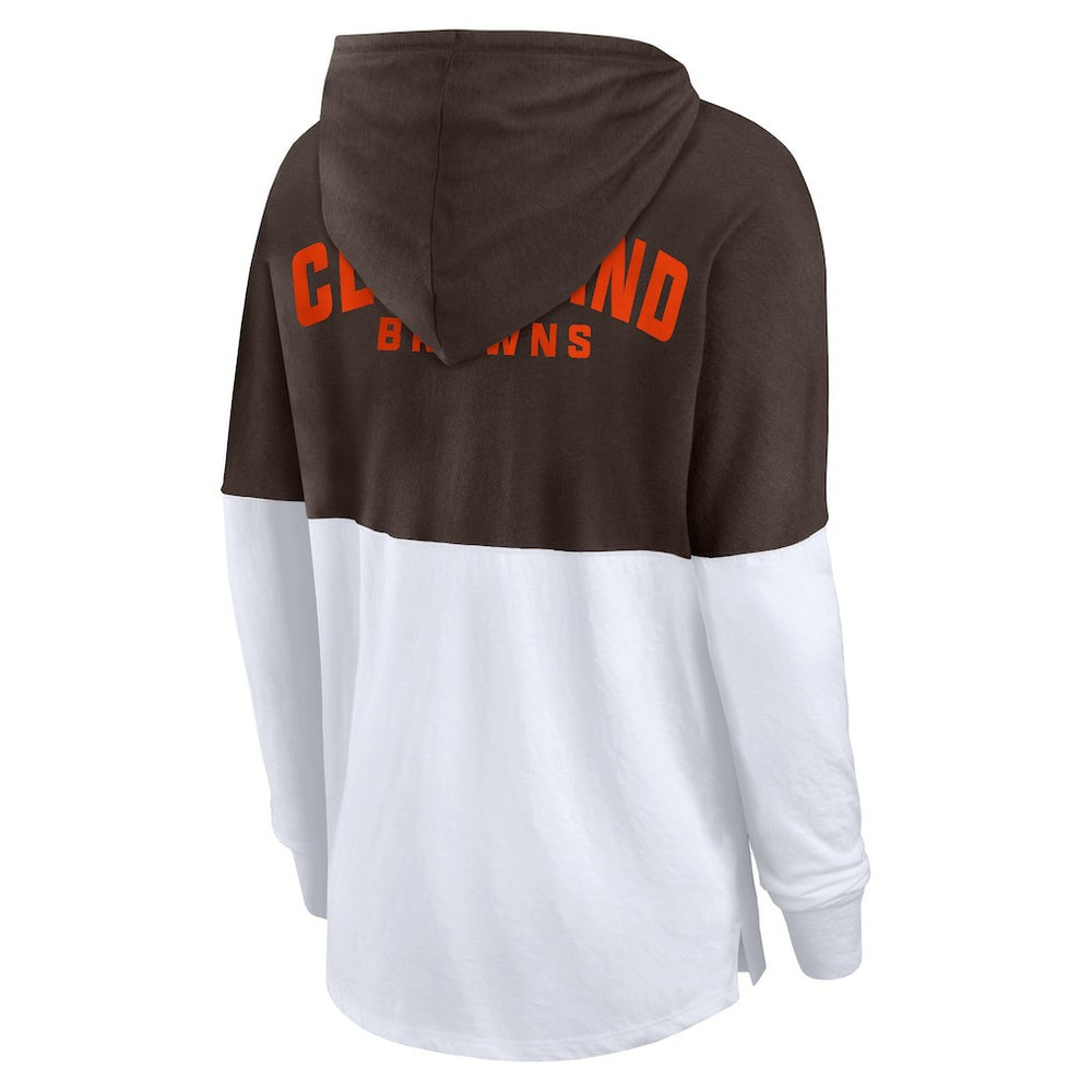 Cleveland Browns Women's Backup Option Long Sleeve Hoodie T-Shirt Brown/White