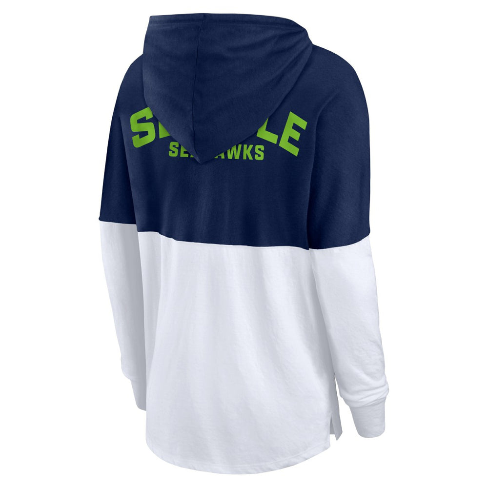 Seattle Seahawks Women's Backup Option Long Sleeve Hoodie T-Shirt College Navy/White