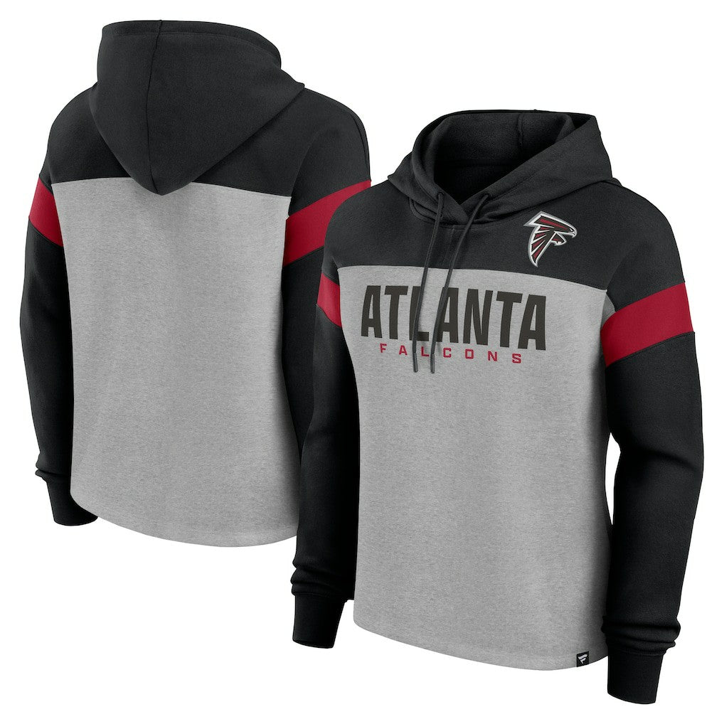 Atlanta Falcons Women's Bold Play Call Pullover Hoodie Heather Gray/Black