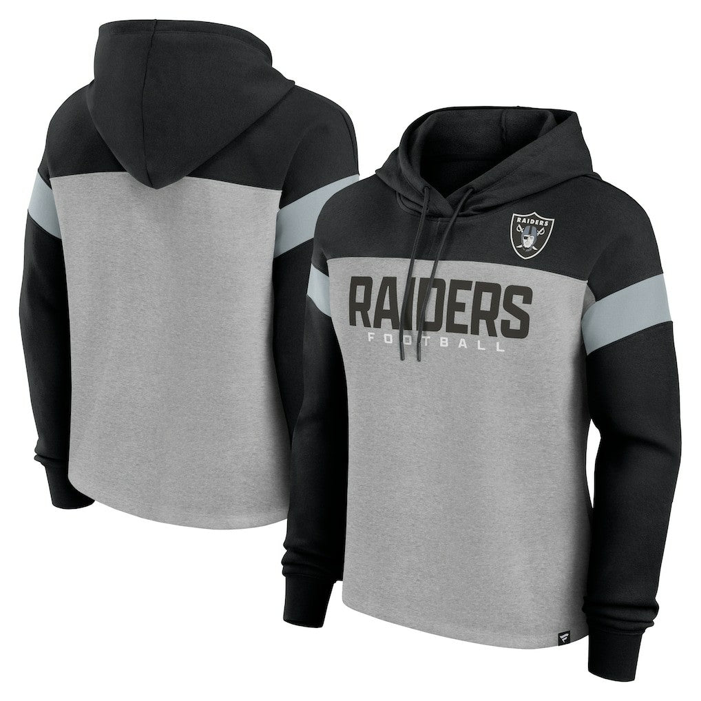 Las Vegas Raiders Women's Bold Play Call Pullover Hoodie Heather Gray/Black