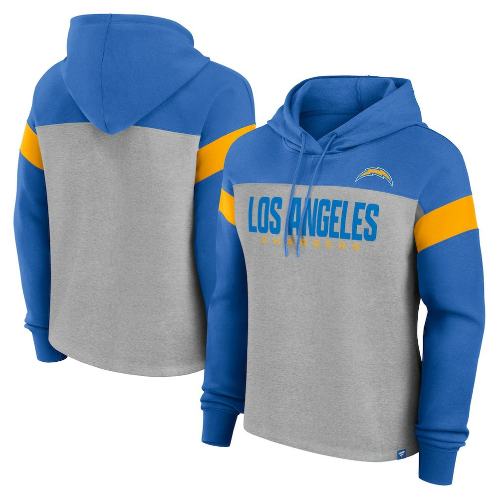 Los Angeles Chargers Women's Bold Play Call Pullover Hoodie Heather Gray/Powder Blue