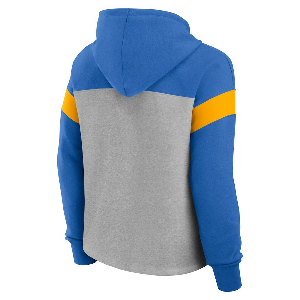 Los Angeles Chargers Women's Bold Play Call Pullover Hoodie Heather Gray/Powder Blue