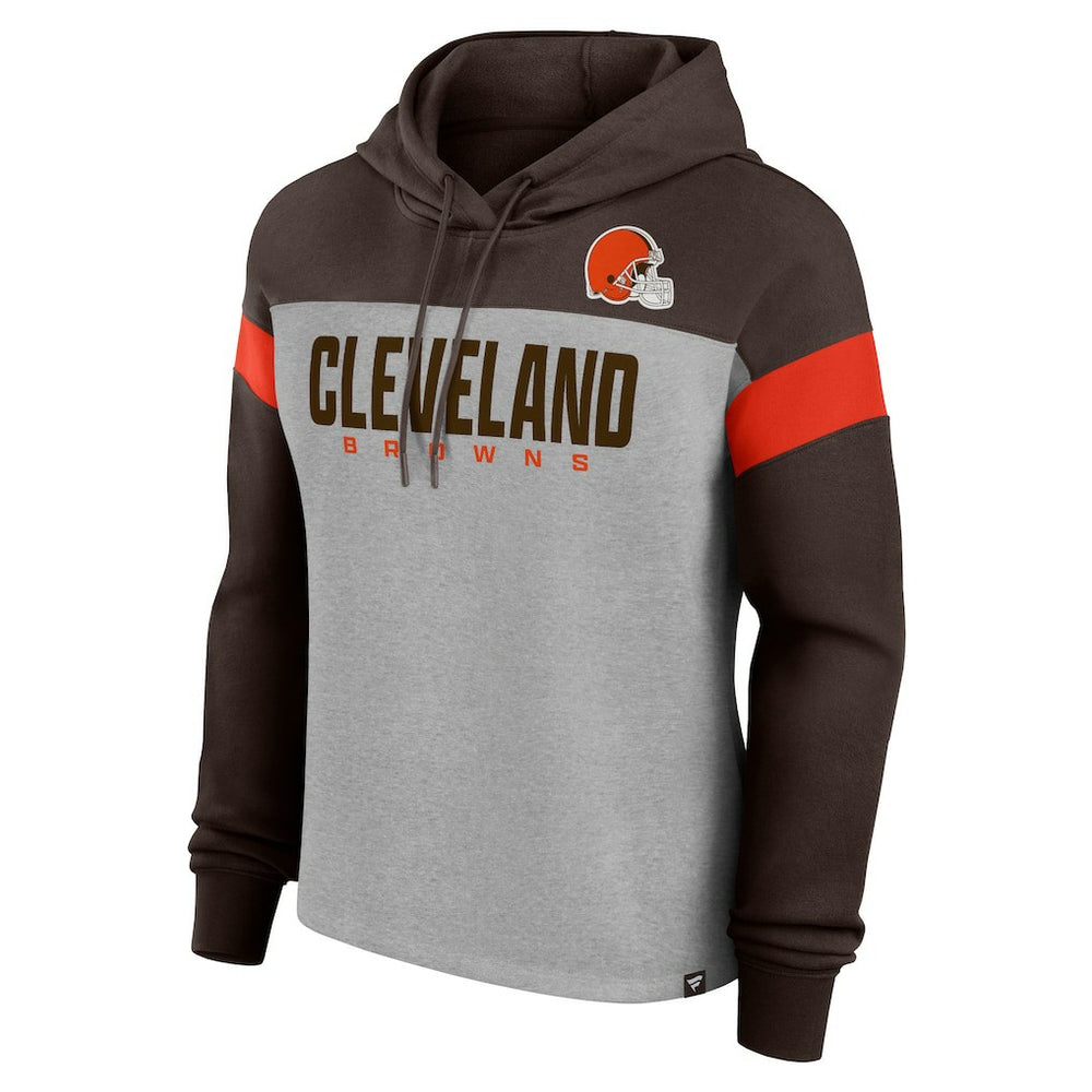 Cleveland Browns Women's Bold Play Call Pullover Hoodie Heather Gray/Brown