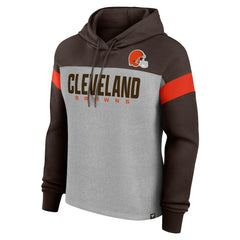 Cleveland Browns Women's Bold Play Call Pullover Hoodie Heather Gray/Brown