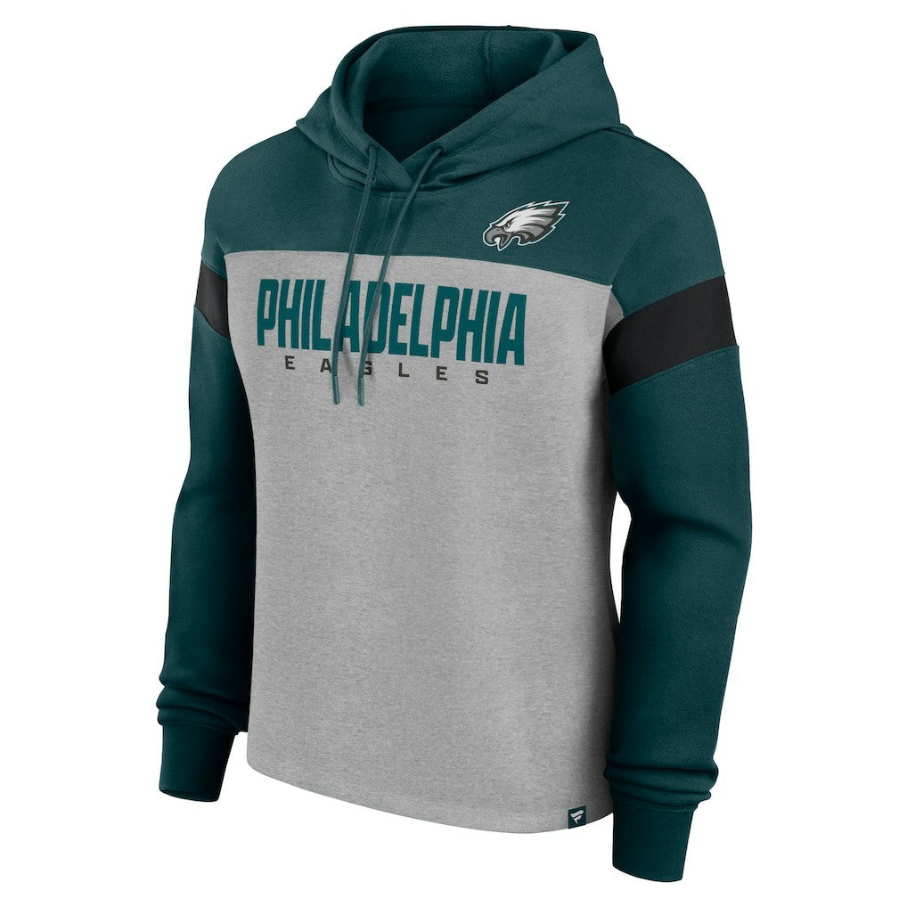 Philadelphia Eagles Women's Bold Play Call Pullover Hoodie Heather Gray/Midnight Green