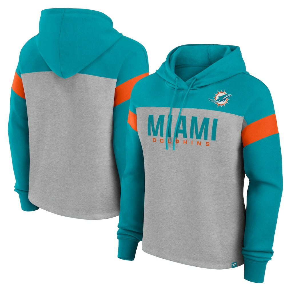 Miami Dolphins Women's Bold Play Call Pullover Hoodie Heather Gray/Aqua