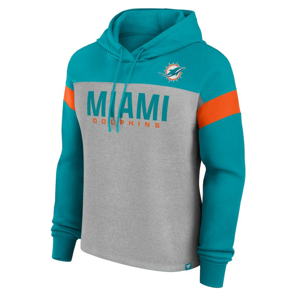 Miami Dolphins Women's Bold Play Call Pullover Hoodie Heather Gray/Aqua