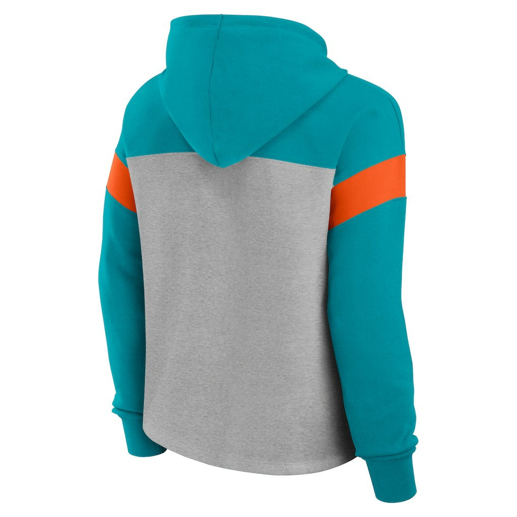 Miami Dolphins Women's Bold Play Call Pullover Hoodie Heather Gray/Aqua