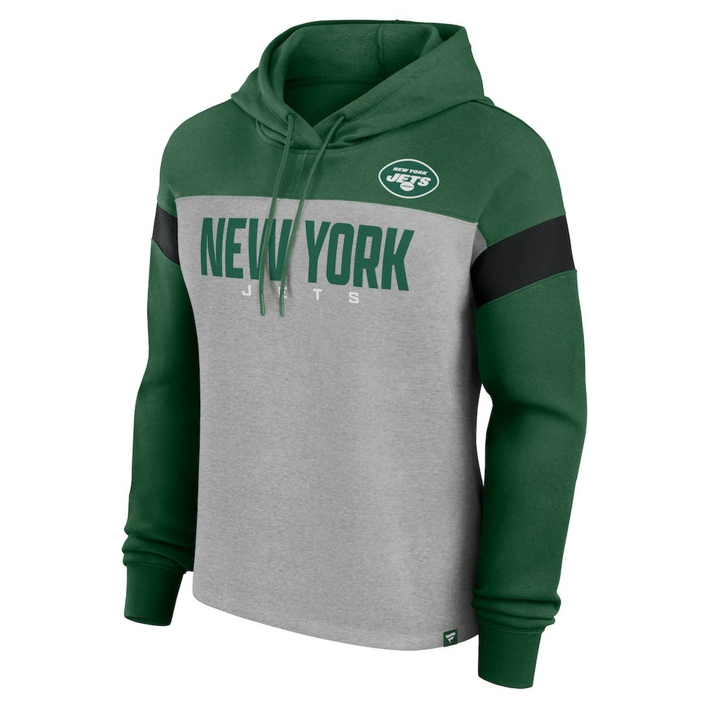 New York Jets Women's Bold Play Call Pullover Hoodie Heather Gray/Green