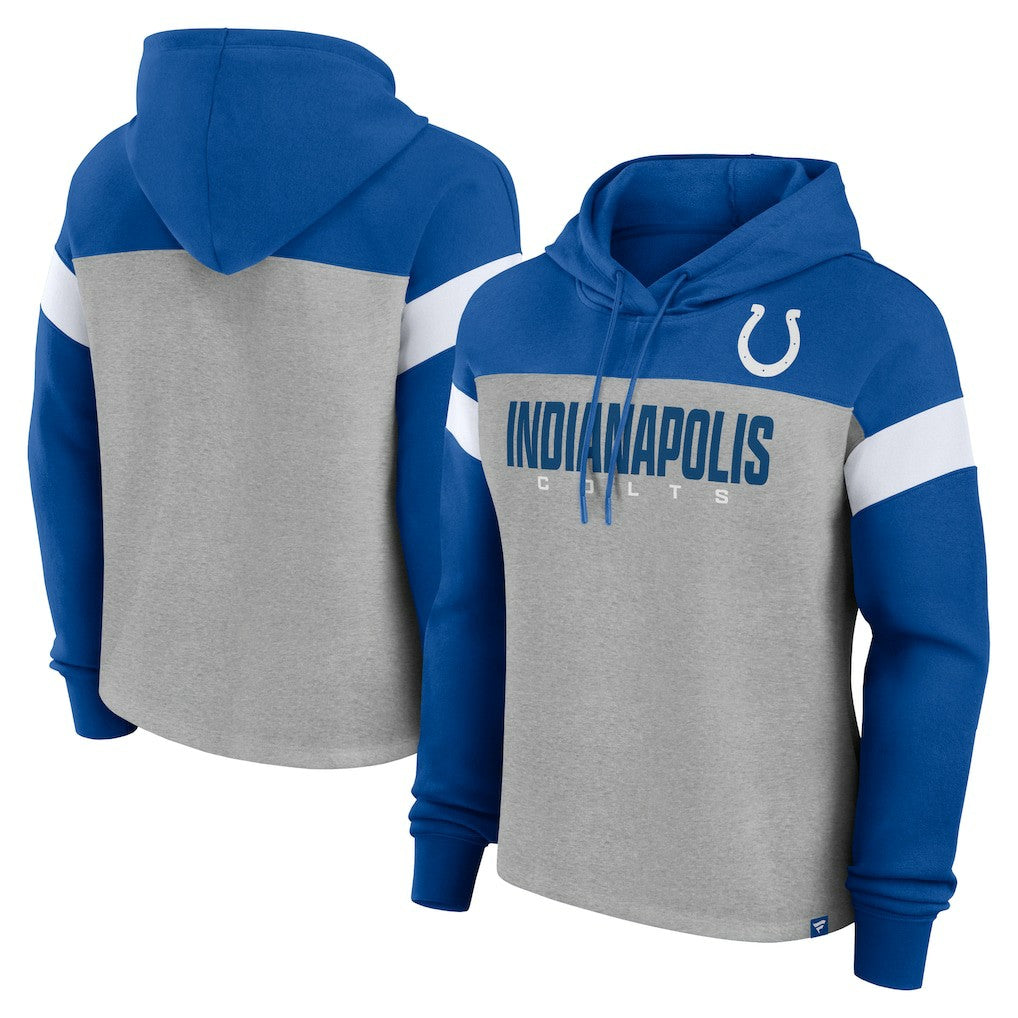 Indianapolis Colts Women's Bold Play Call Pullover Hoodie Heather Gray/Royal