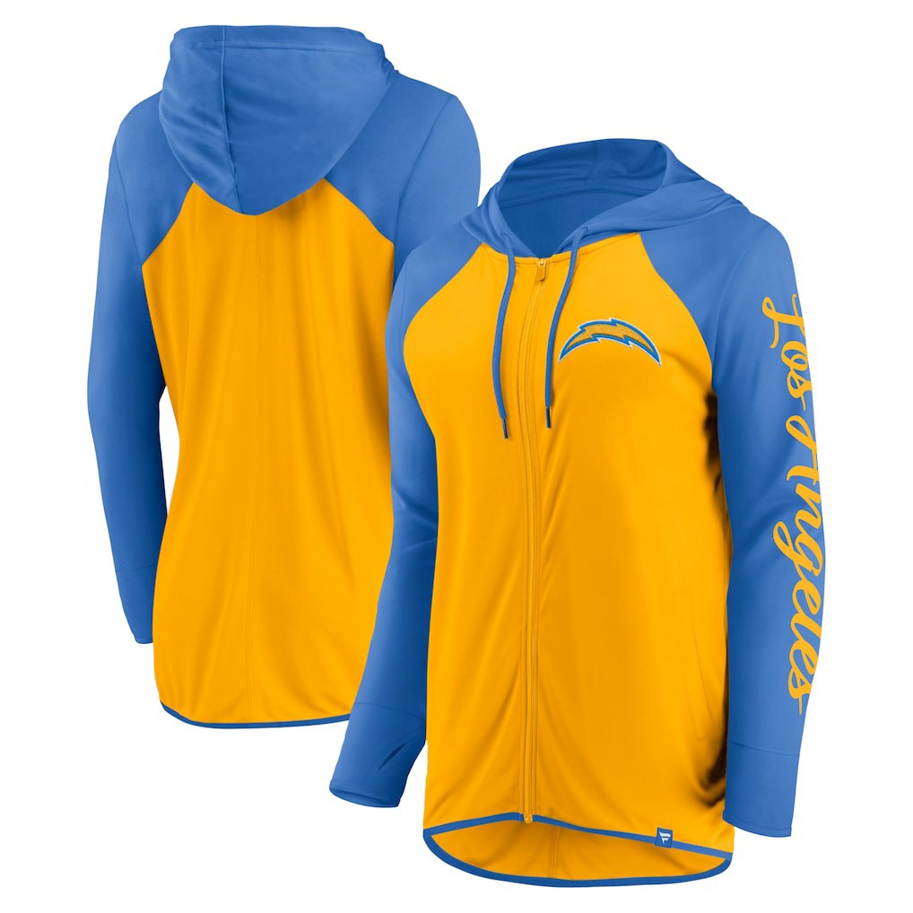 Los Angeles Chargers Women's Script Full-Zip Hoodie Gold/Powder Blue