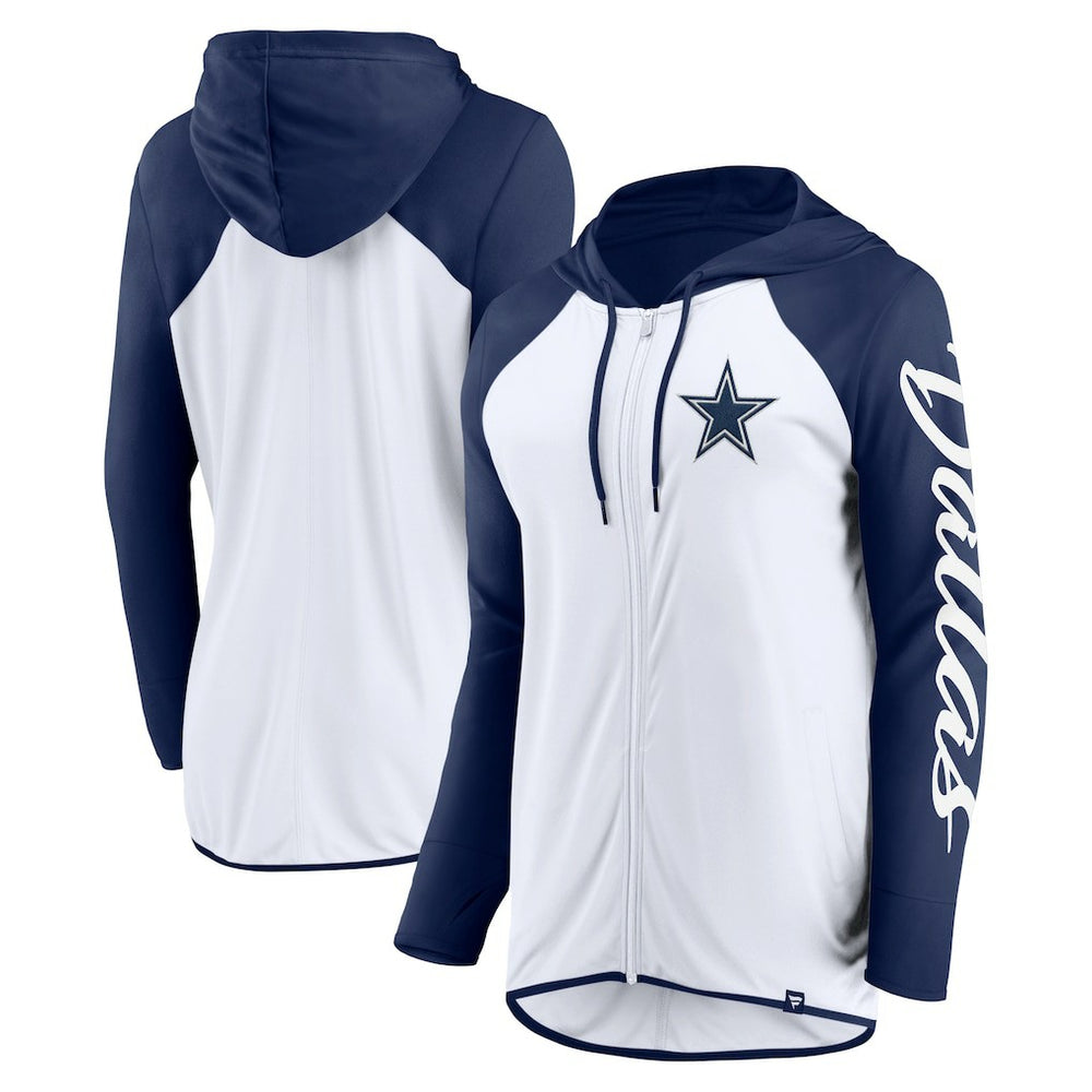 Dallas Cowboys Women's Script Full-Zip Hoodie White/Navy