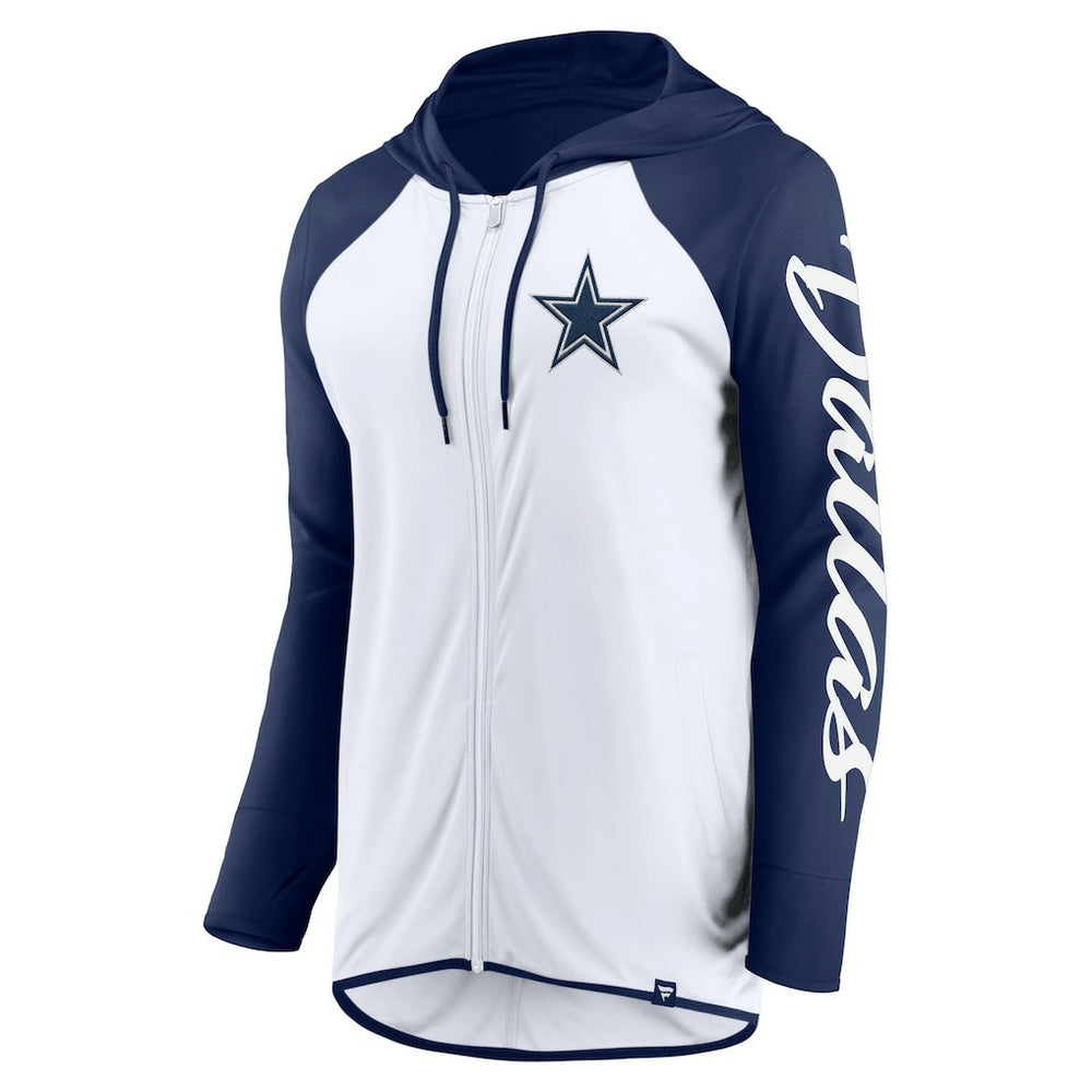 Dallas Cowboys Women's Script Full-Zip Hoodie White/Navy