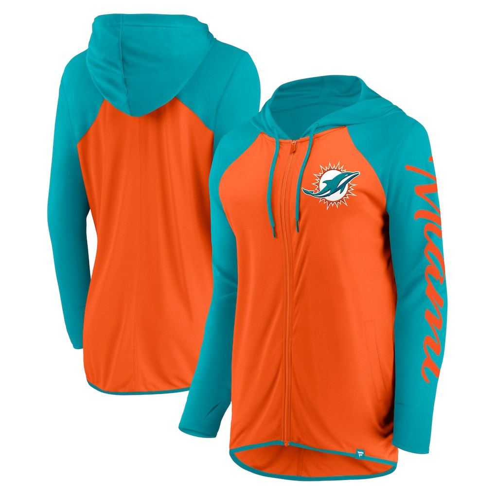 Miami Dolphins Women's Script Full-Zip Hoodie Orange/Aqua