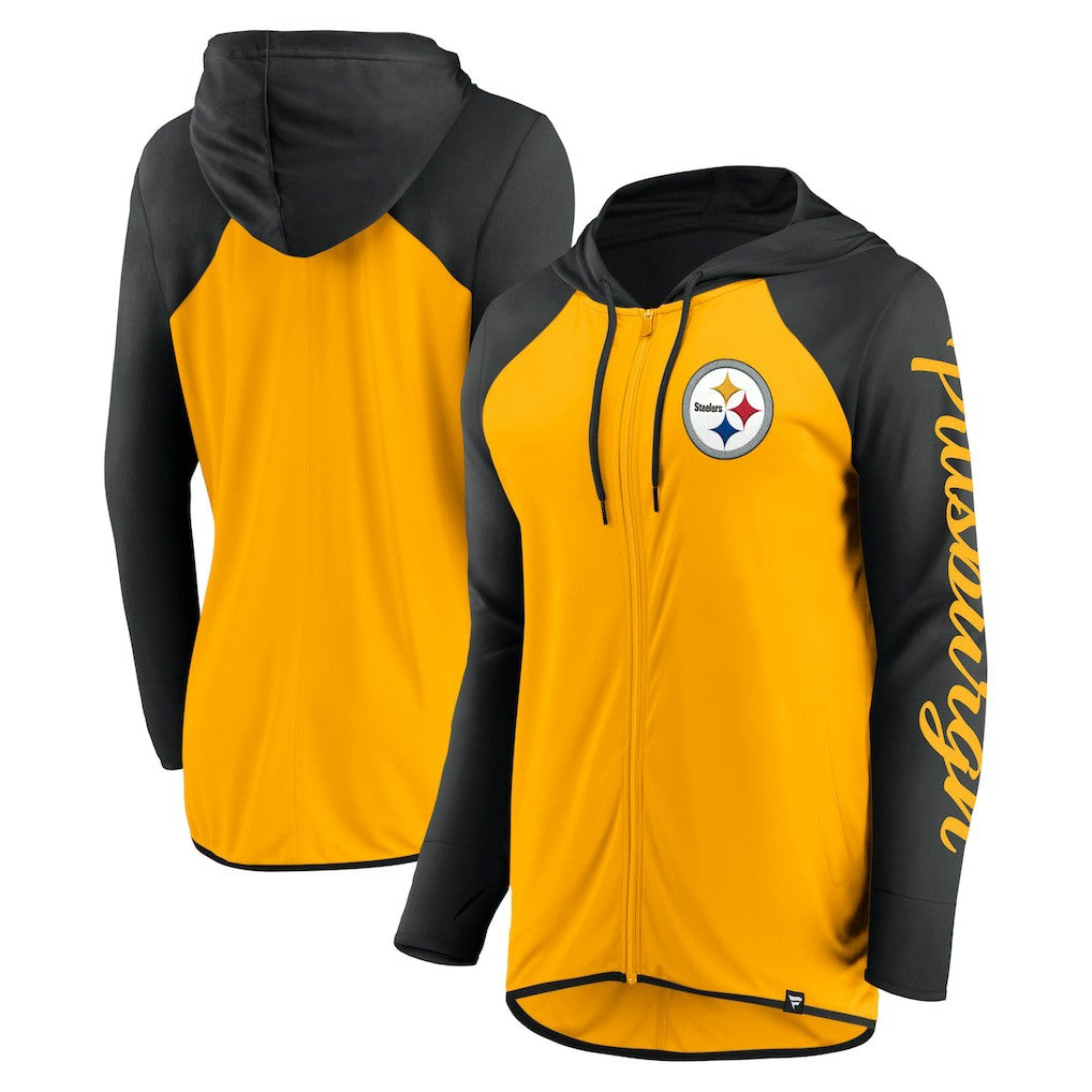 Pittsburgh Steelers Women's Script Full-Zip Hoodie Gold/Black