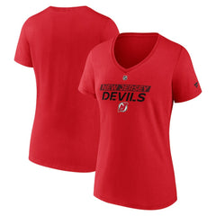 NHL New Jersey Devils Fanatics Women's Authentic Pro Core Primary V-Neck T-Shirt - Red