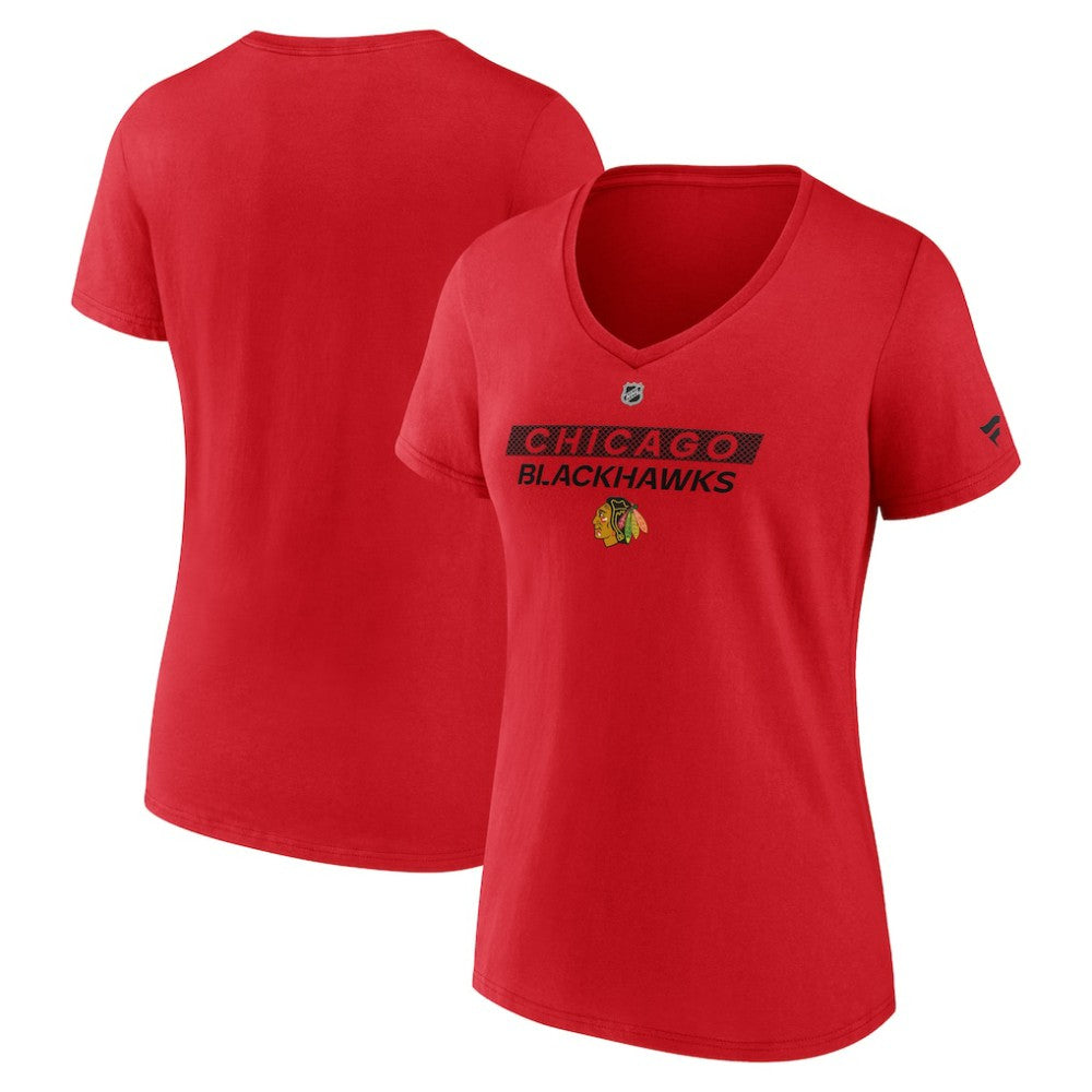 NHL Chicago Blackhawks Fanatics Women's Authentic Pro Core Primary V-Neck T-Shirt - Red