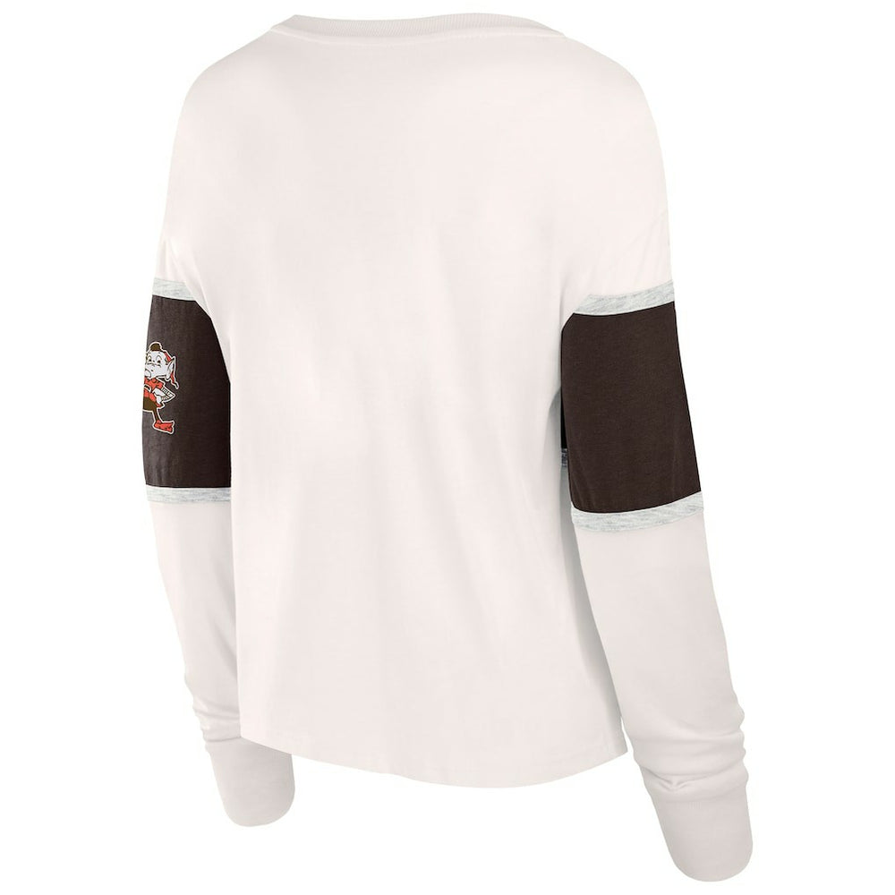 Cleveland Browns Women's Antique Block Long Sleeve T-Shirt Cream