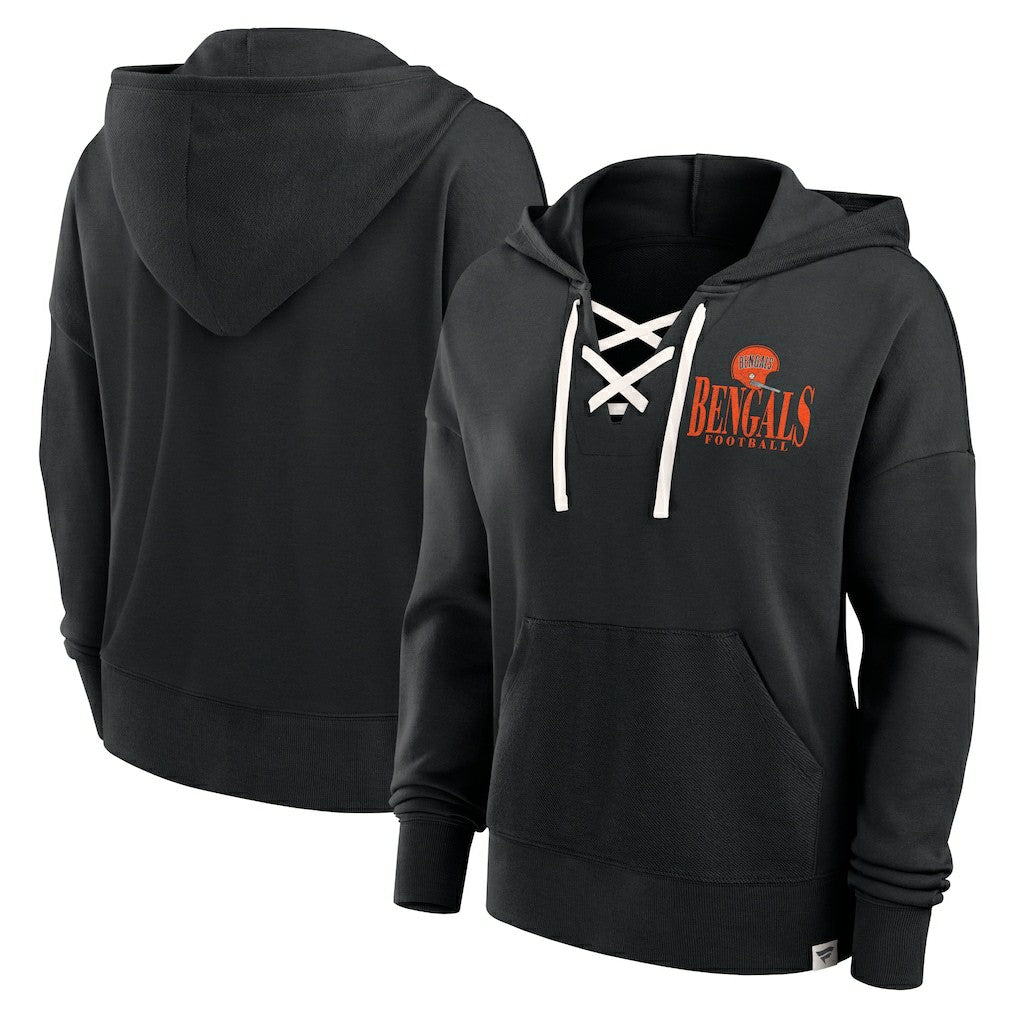 Cincinnati Bengals Women's Blitz Left Lace-Up Pullover Hoodie Black
