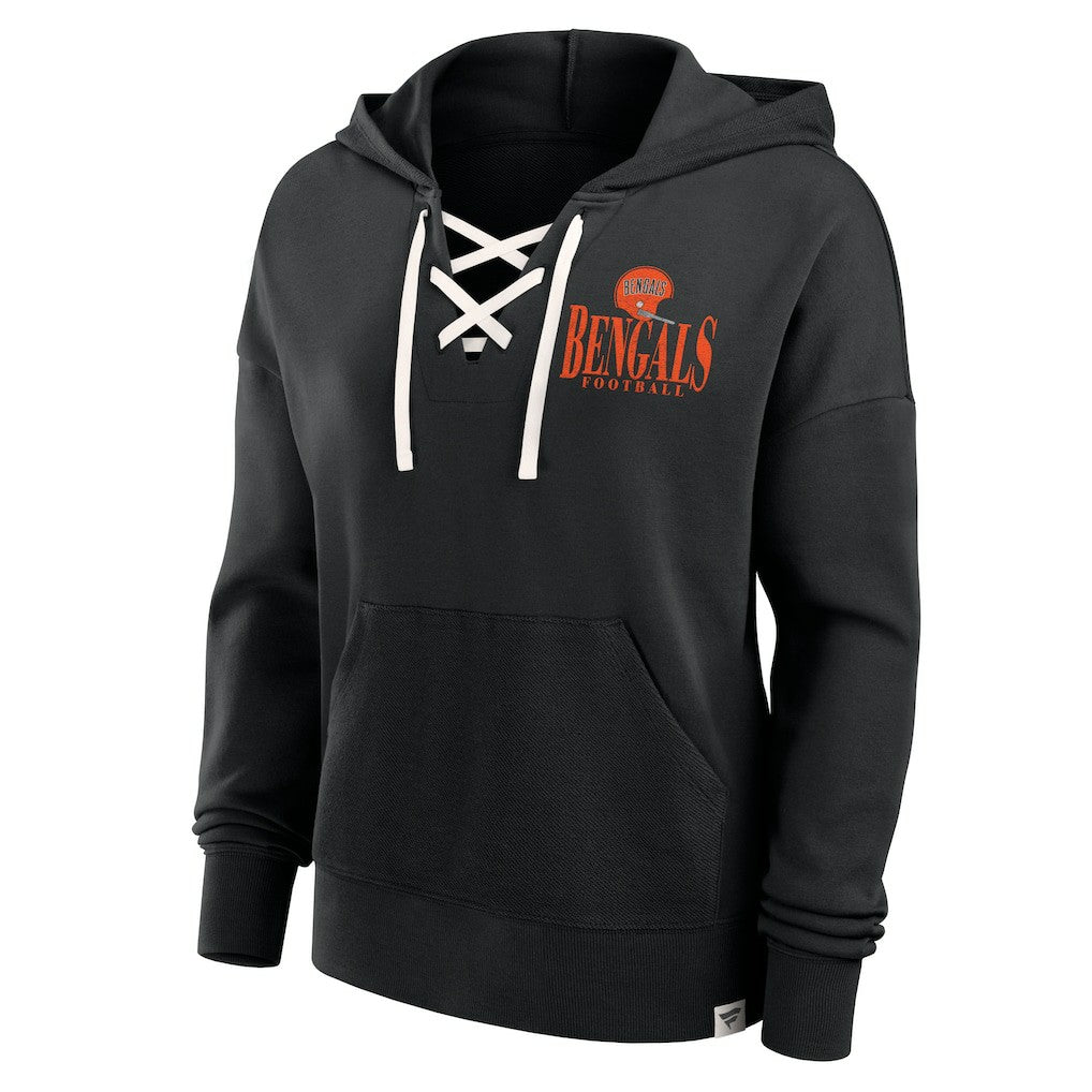 Cincinnati Bengals Women's Blitz Left Lace-Up Pullover Hoodie Black