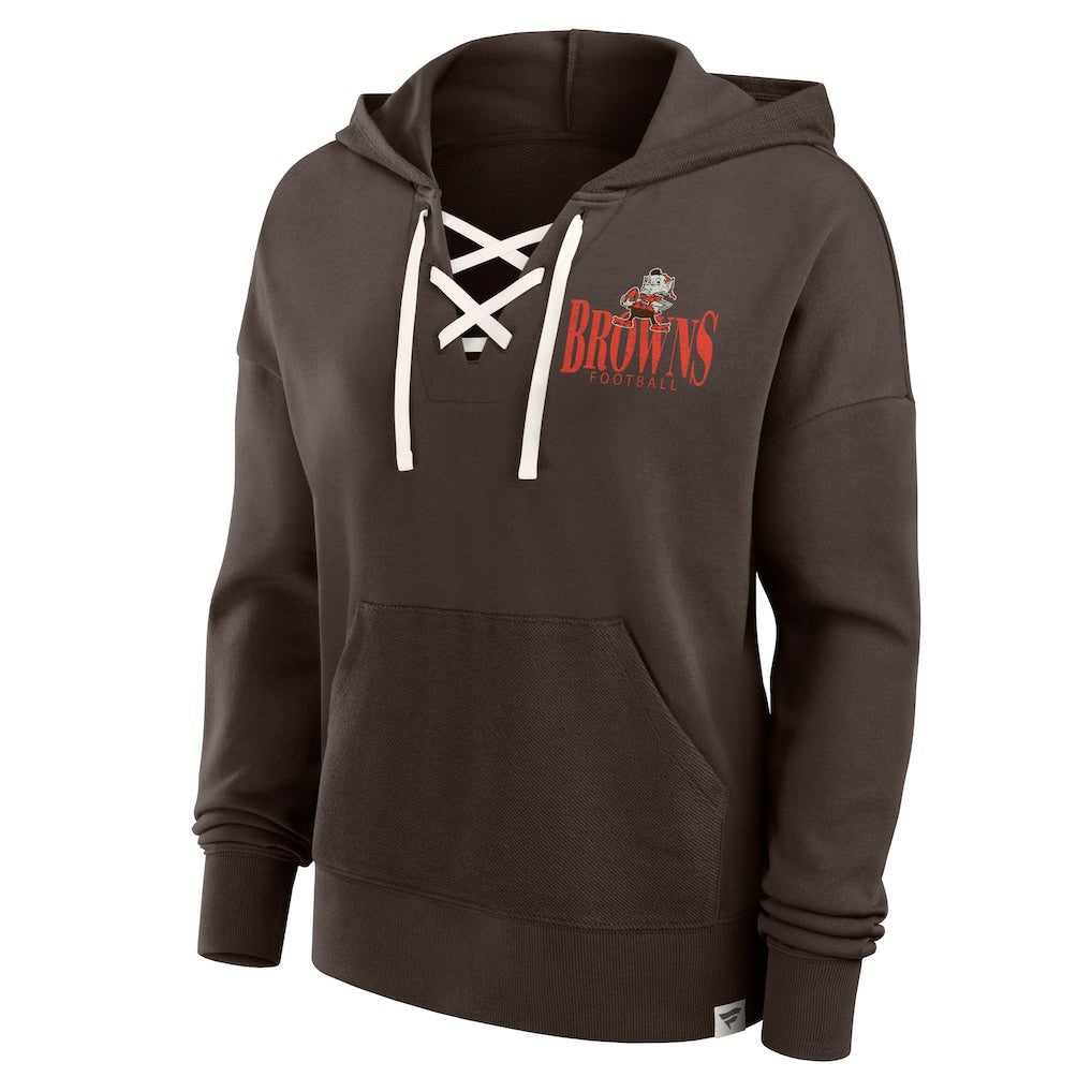 Cleveland Browns Women's Blitz Left Lace-Up Pullover Hoodie Brown