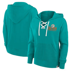 Miami Dolphins Women's Blitz Left Lace-Up Pullover Hoodie Aqua