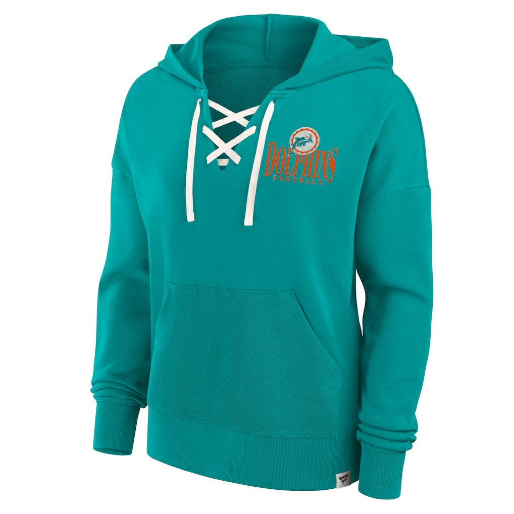 Miami Dolphins Women's Blitz Left Lace-Up Pullover Hoodie Aqua