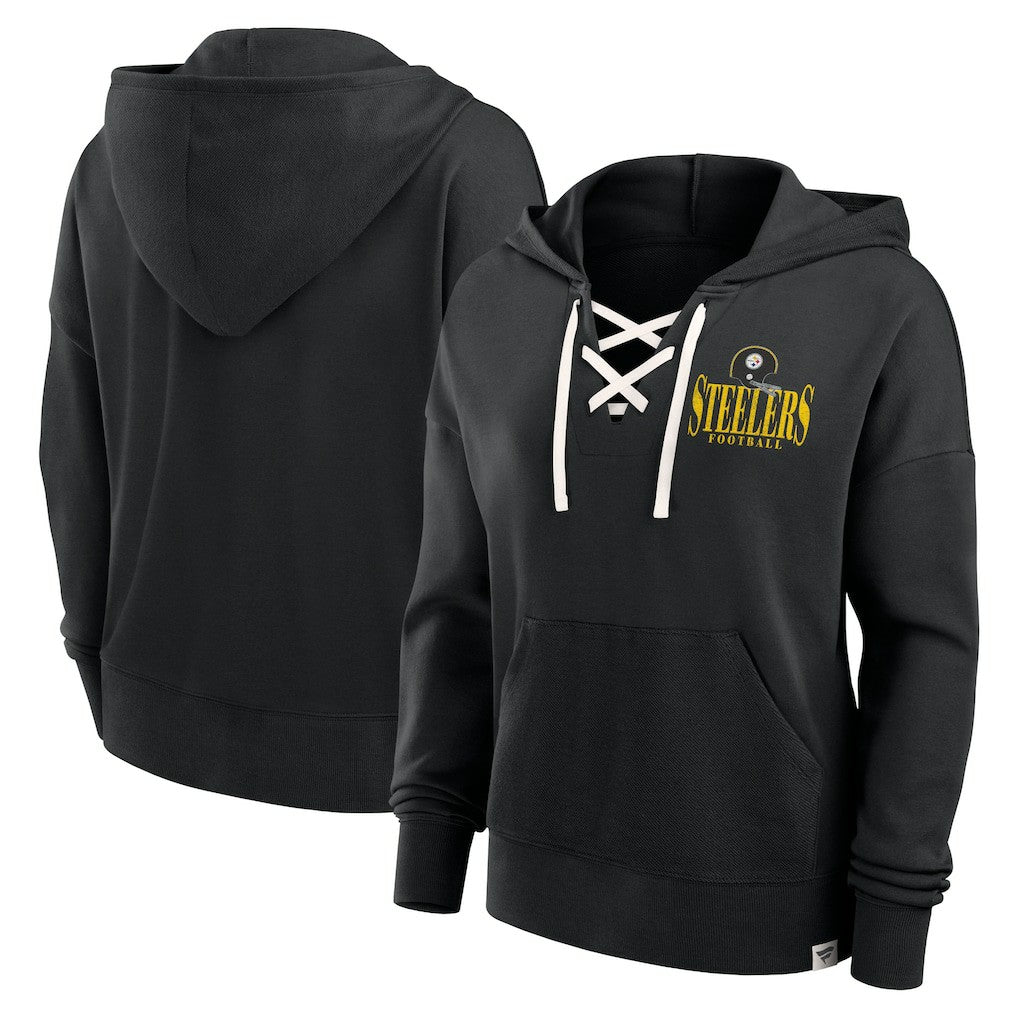 Pittsburgh Steelers Women's Blitz Left Lace-Up Pullover Hoodie Black