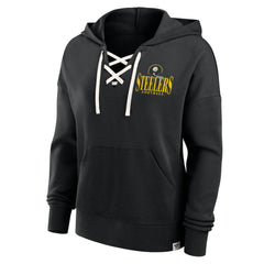 Pittsburgh Steelers Women's Blitz Left Lace-Up Pullover Hoodie Black