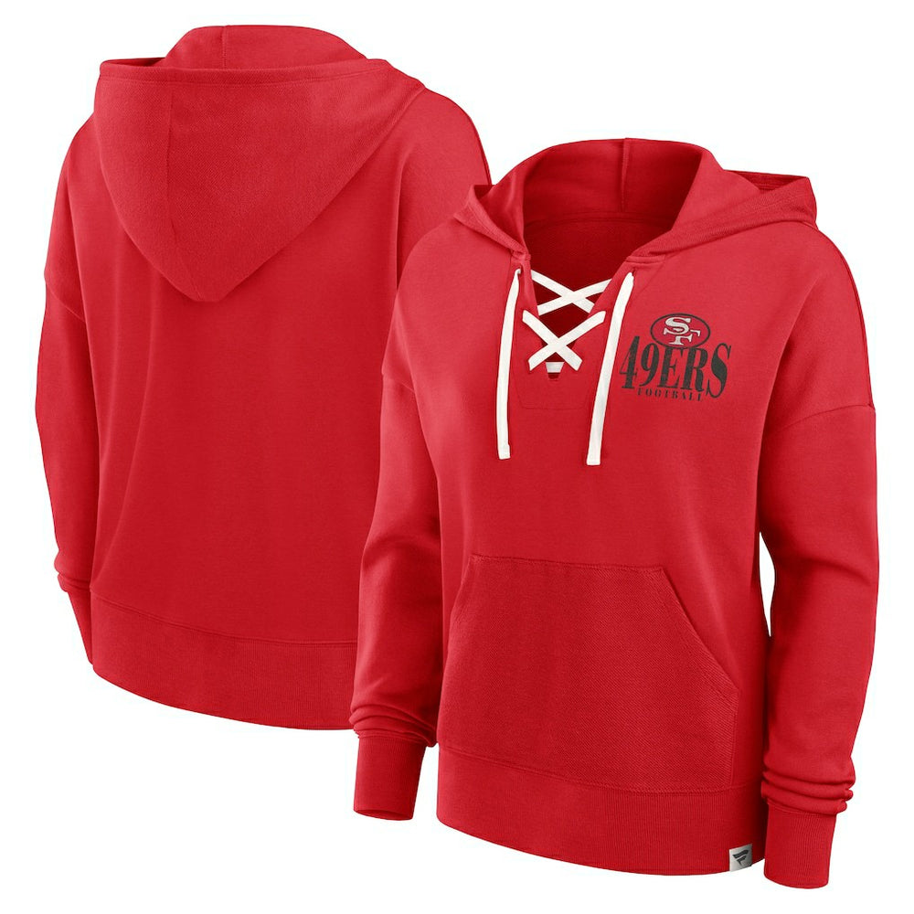 San Francisco 49ers Women's Blitz Left Lace-Up Pullover Hoodie Scarlet