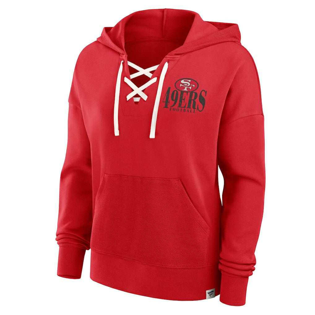 San Francisco 49ers Women's Blitz Left Lace-Up Pullover Hoodie Scarlet