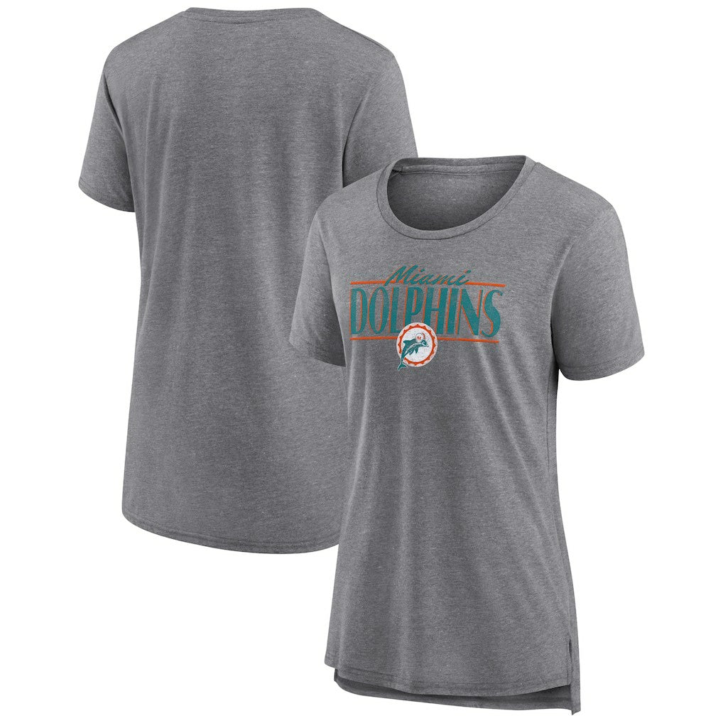 Miami Dolphins Women's Up the Middle Tri-Blend T-Shirt Heather Gray