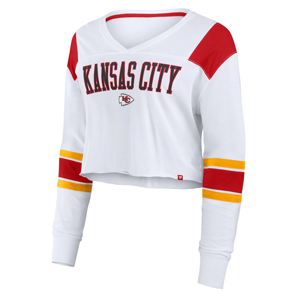 Kansas City Chiefs Women's Stretch Cropped Fashion Long Sleeve T-Shirt White